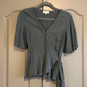 LOFT Outlet Petite Peplum Wrap Top in Slate
